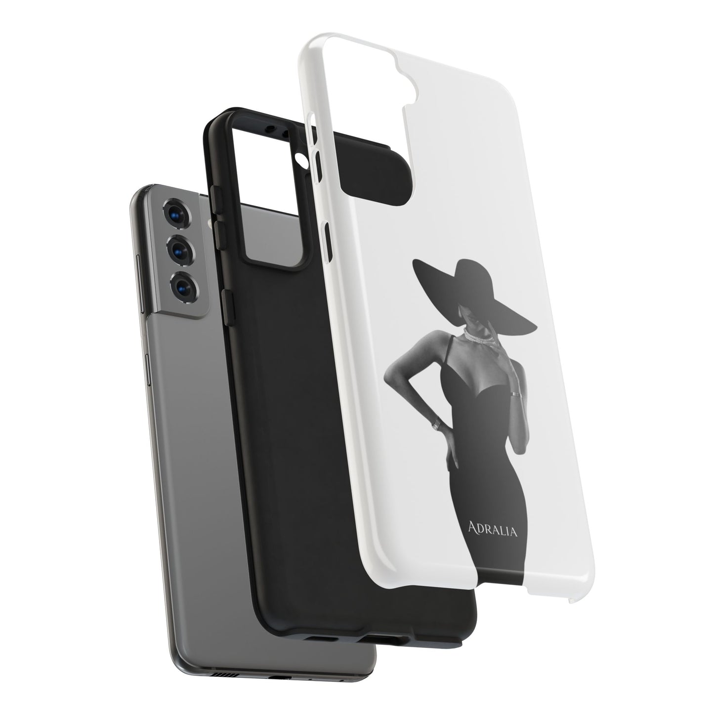 Tough Phone Case — Elegant Woman in Wide-Brim Hat Black & White Design