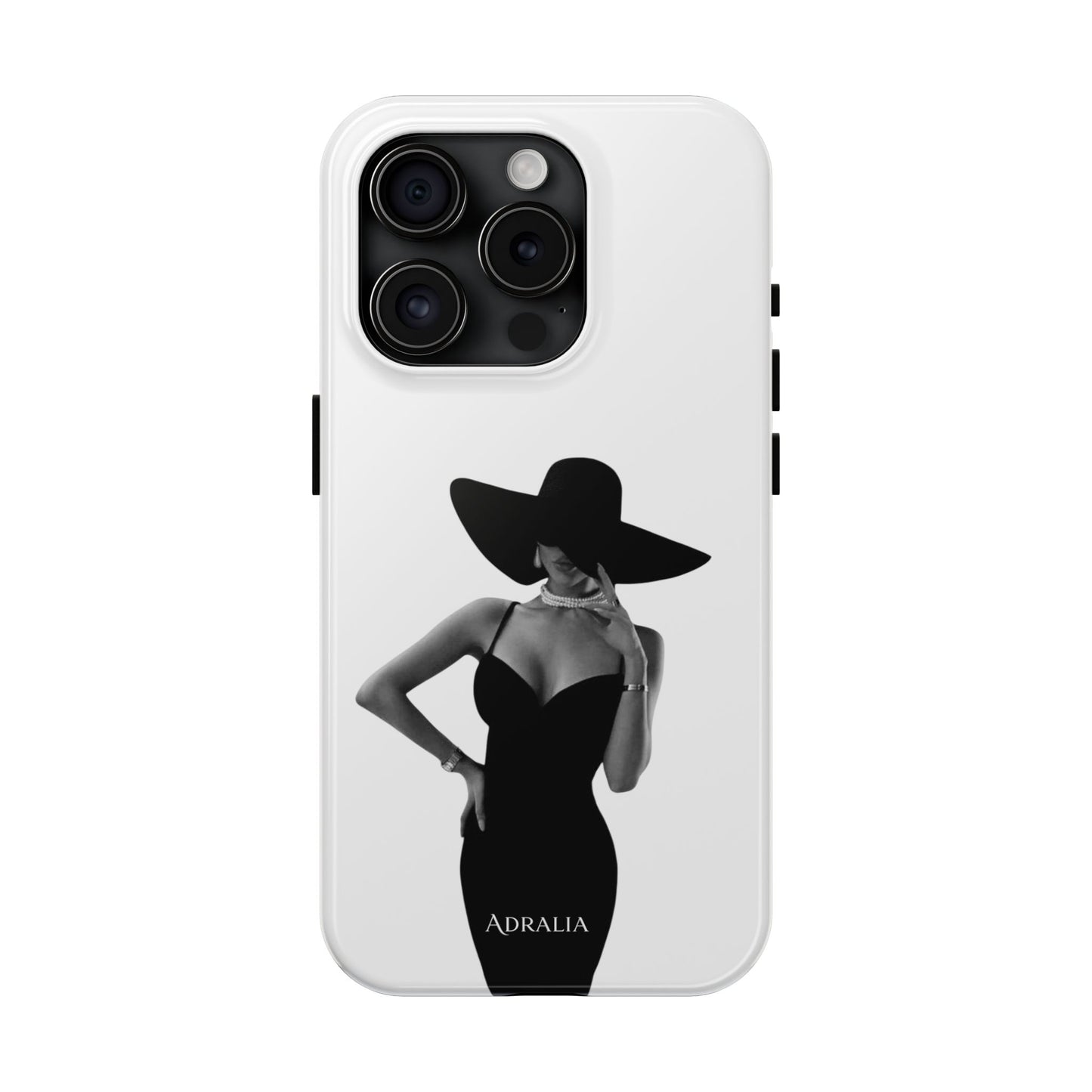 Tough Phone Case — Elegant Woman in Wide-Brim Hat Black & White Design