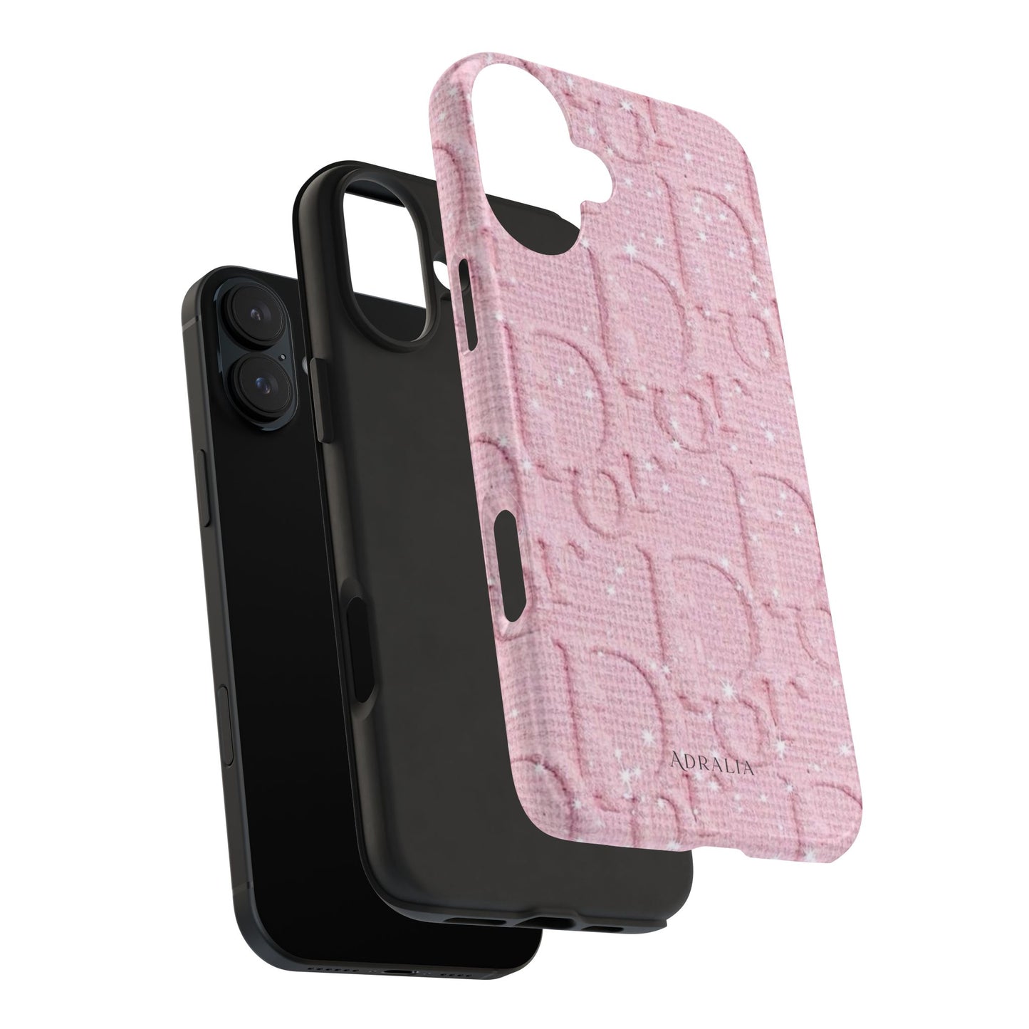 Pink Embossed Tough Phone Case – 'Adralia' Glitter Monogram Protective Cover