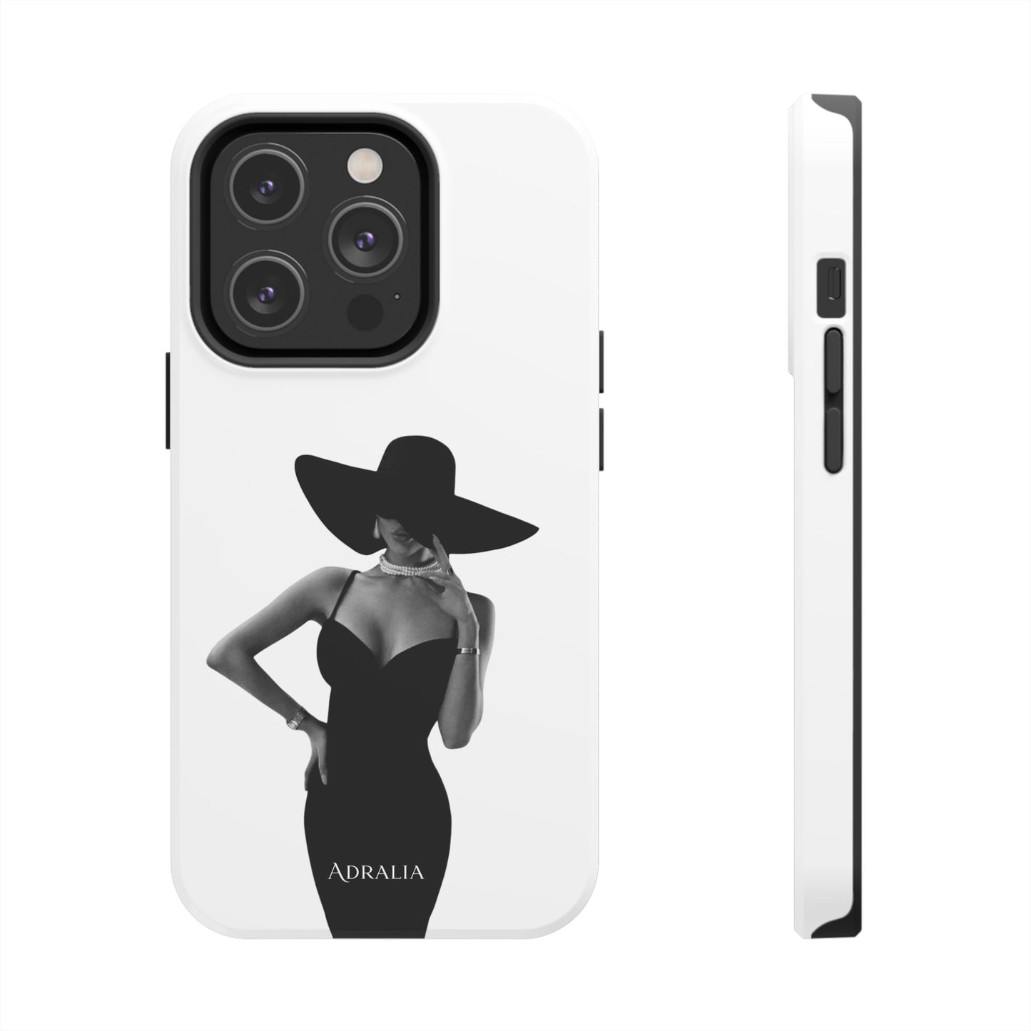 Tough Phone Case — Elegant Woman in Wide-Brim Hat Black & White Design