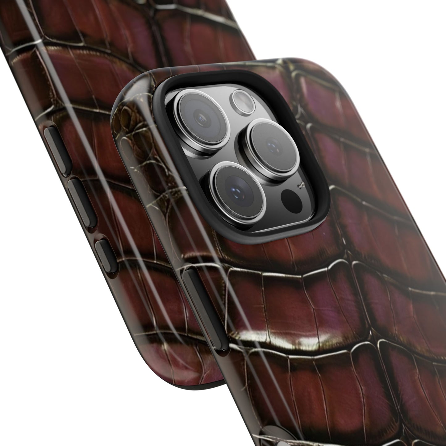 Croc-Embossed Tough Phone Case — Burgundy Faux Alligator with ADRALIA Accent
