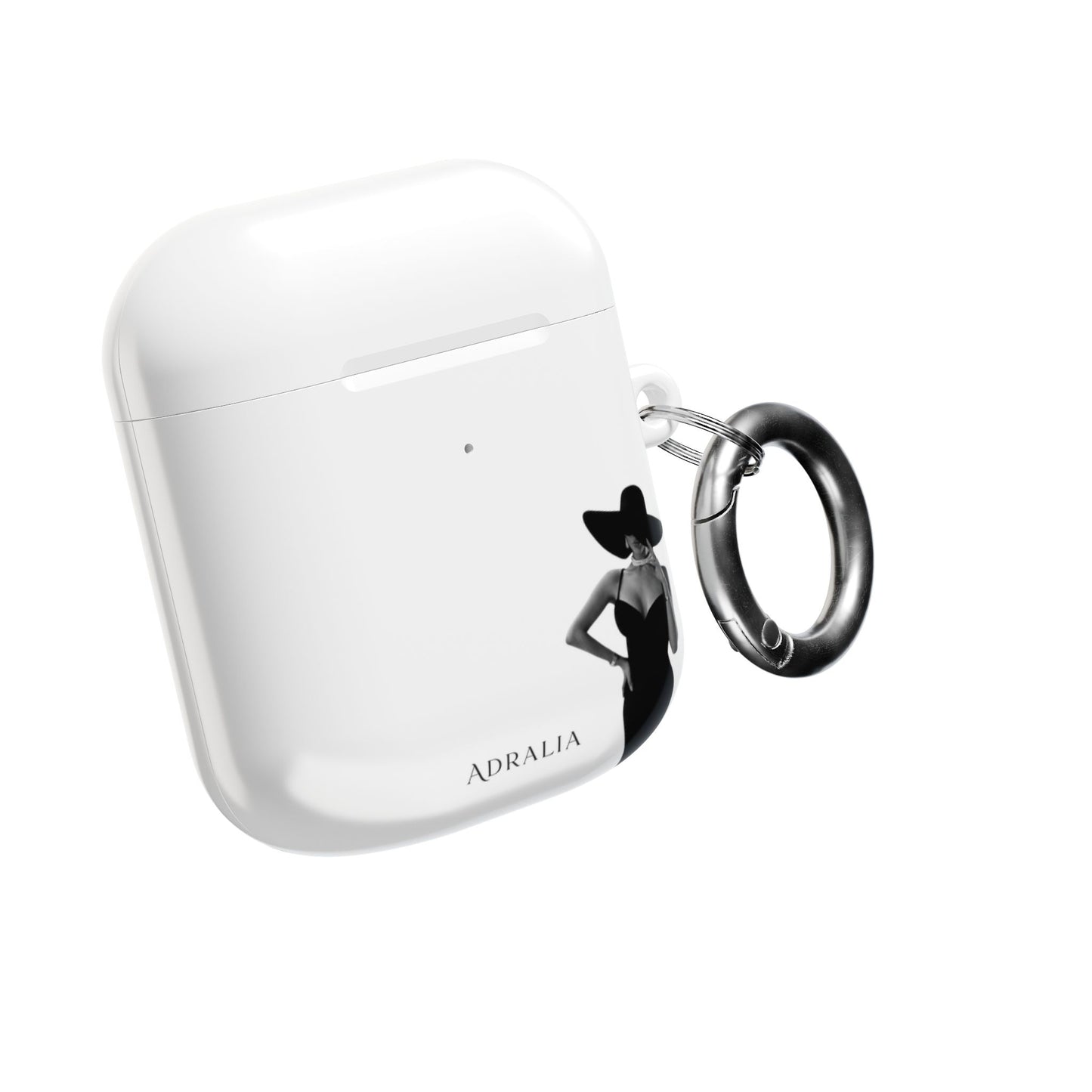 AirPods Case — Elegant Black Hat Silhouette with 'ADRALIA' Text