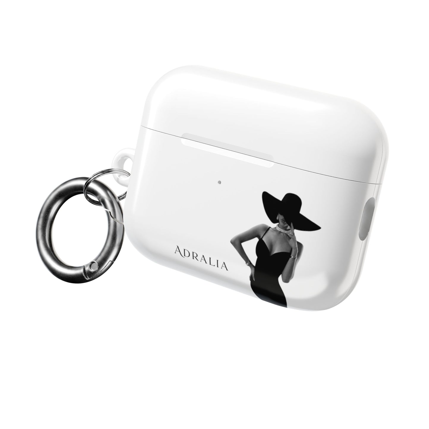 AirPods Case — Elegant Black Hat Silhouette with 'ADRALIA' Text