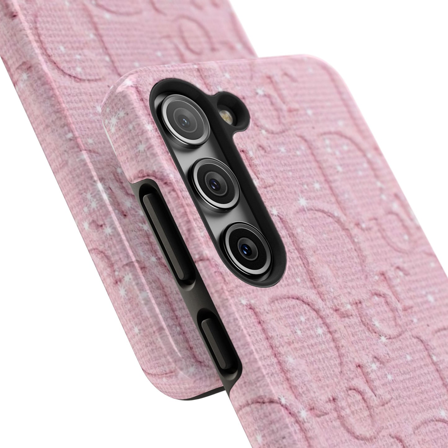 Pink Embossed Tough Phone Case – 'Adralia' Glitter Monogram Protective Cover