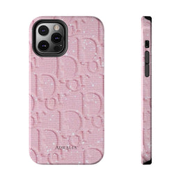 Pink Embossed Tough Phone Case – 'Adralia' Glitter Monogram Protective Cover