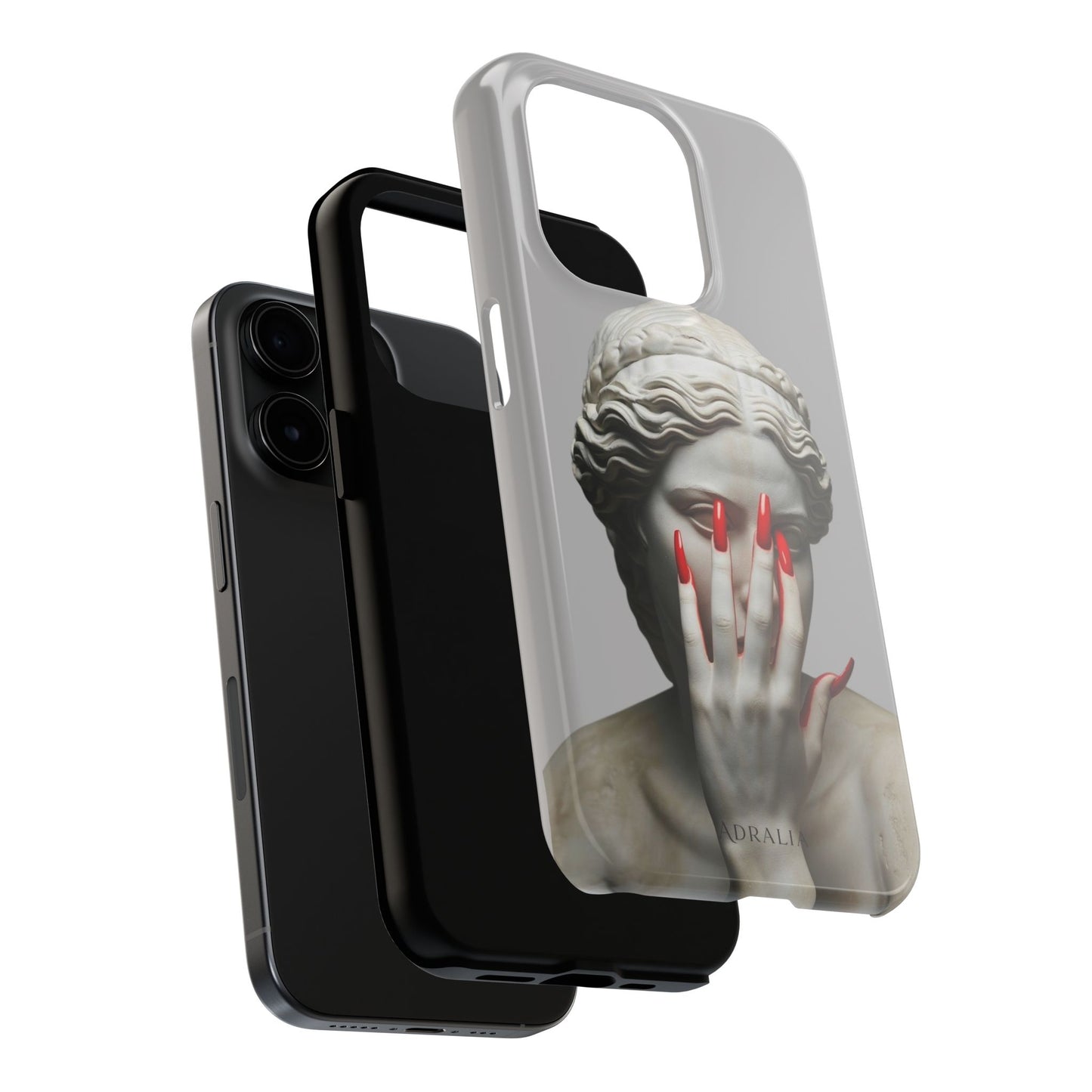 Statue with Red Nails Phone Case — Moody Classical Art Protective Case