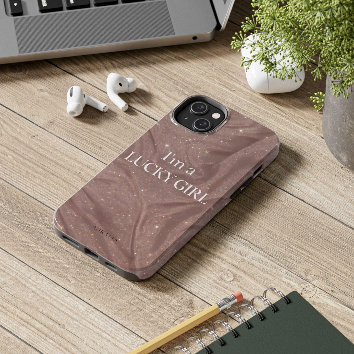 I'm a Lucky Girl Tough Phone Case – Sparkling Rose Marble Protective Cover