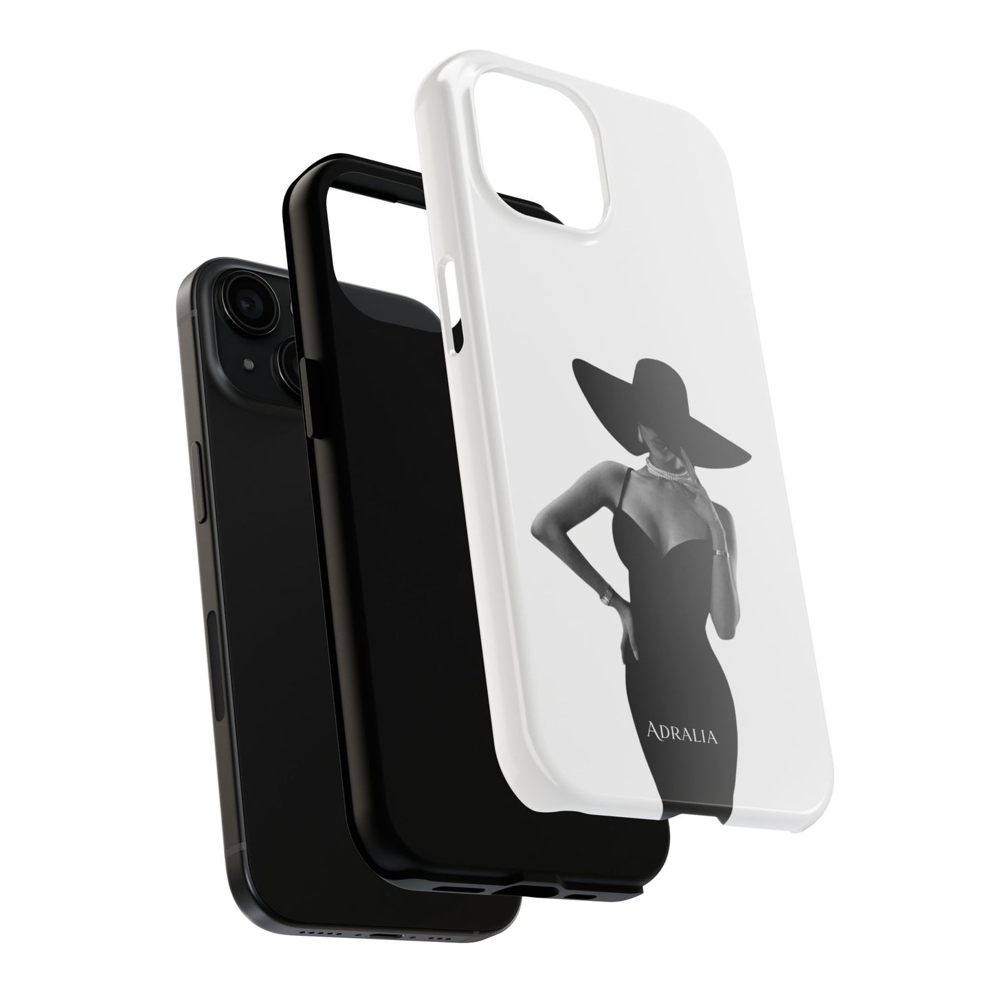 Tough Phone Case — Elegant Woman in Wide-Brim Hat Black & White Design