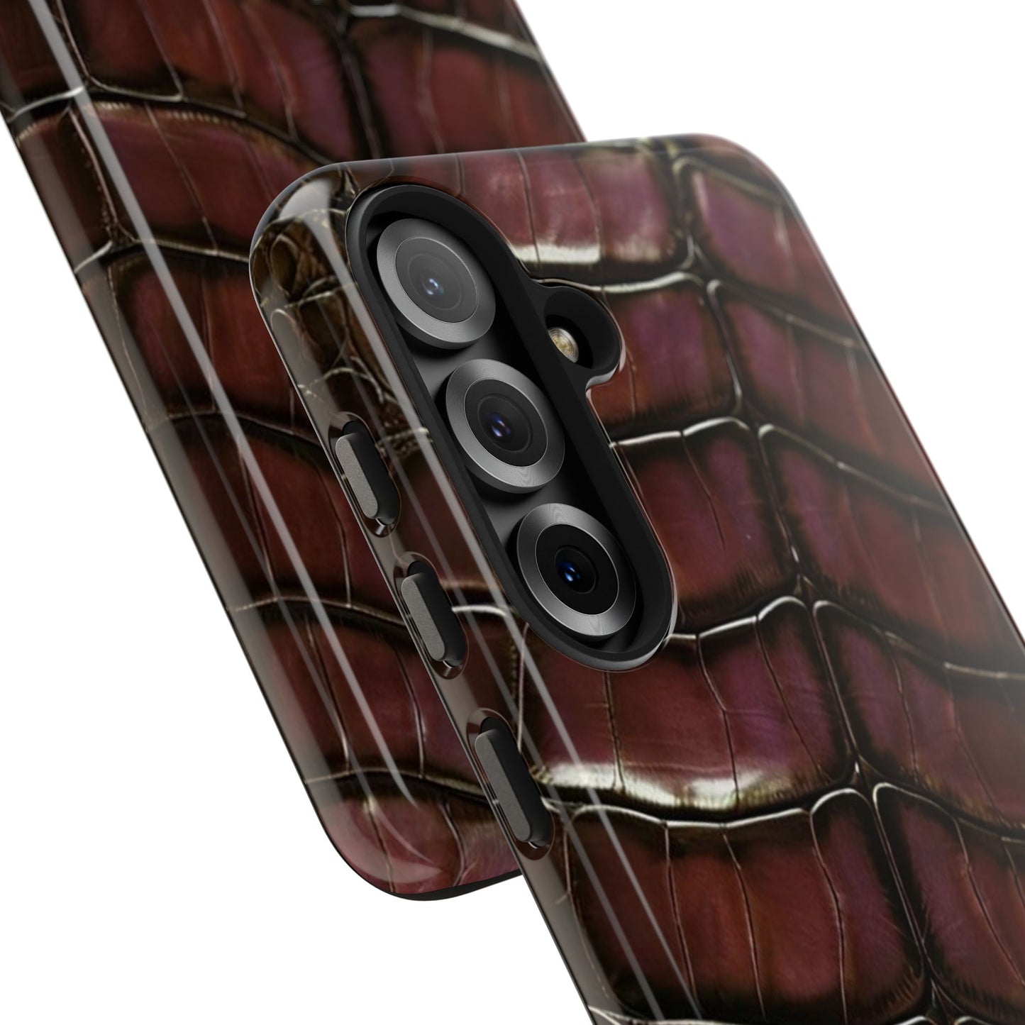 Croc-Embossed Tough Phone Case — Burgundy Faux Alligator with ADRALIA Accent