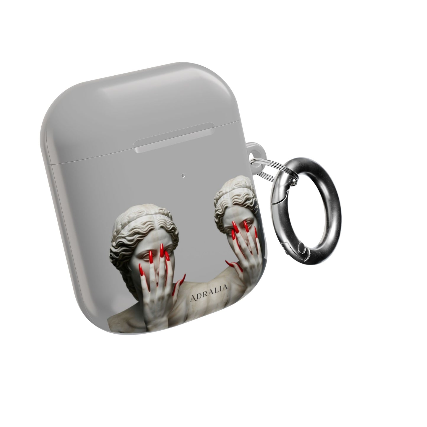 Statue Hands AirPod Case — Moody Grey Sculpture Design with Red Nails