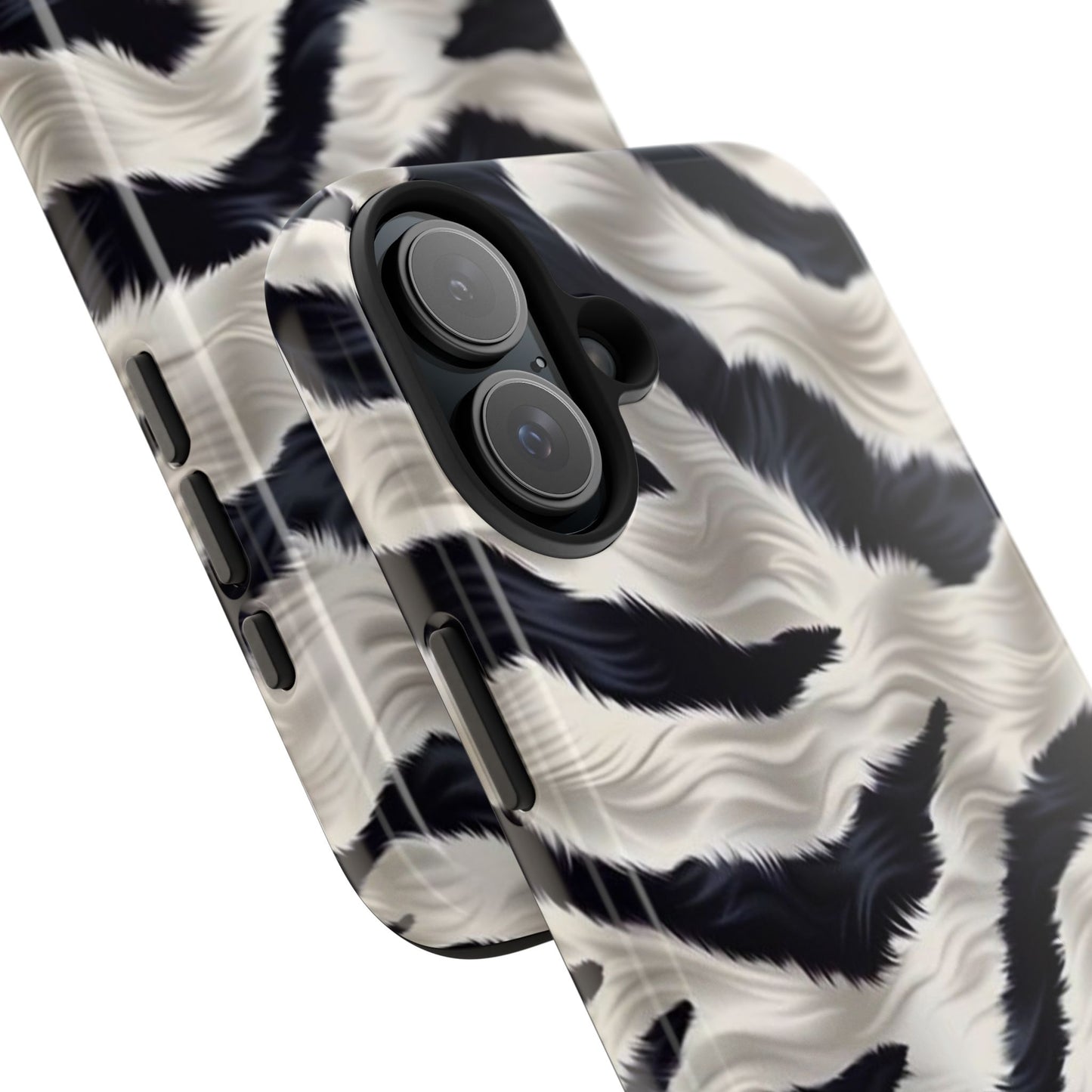 Faux Fur Zebra Tough Phone Case — Black & Ivory Animal Print