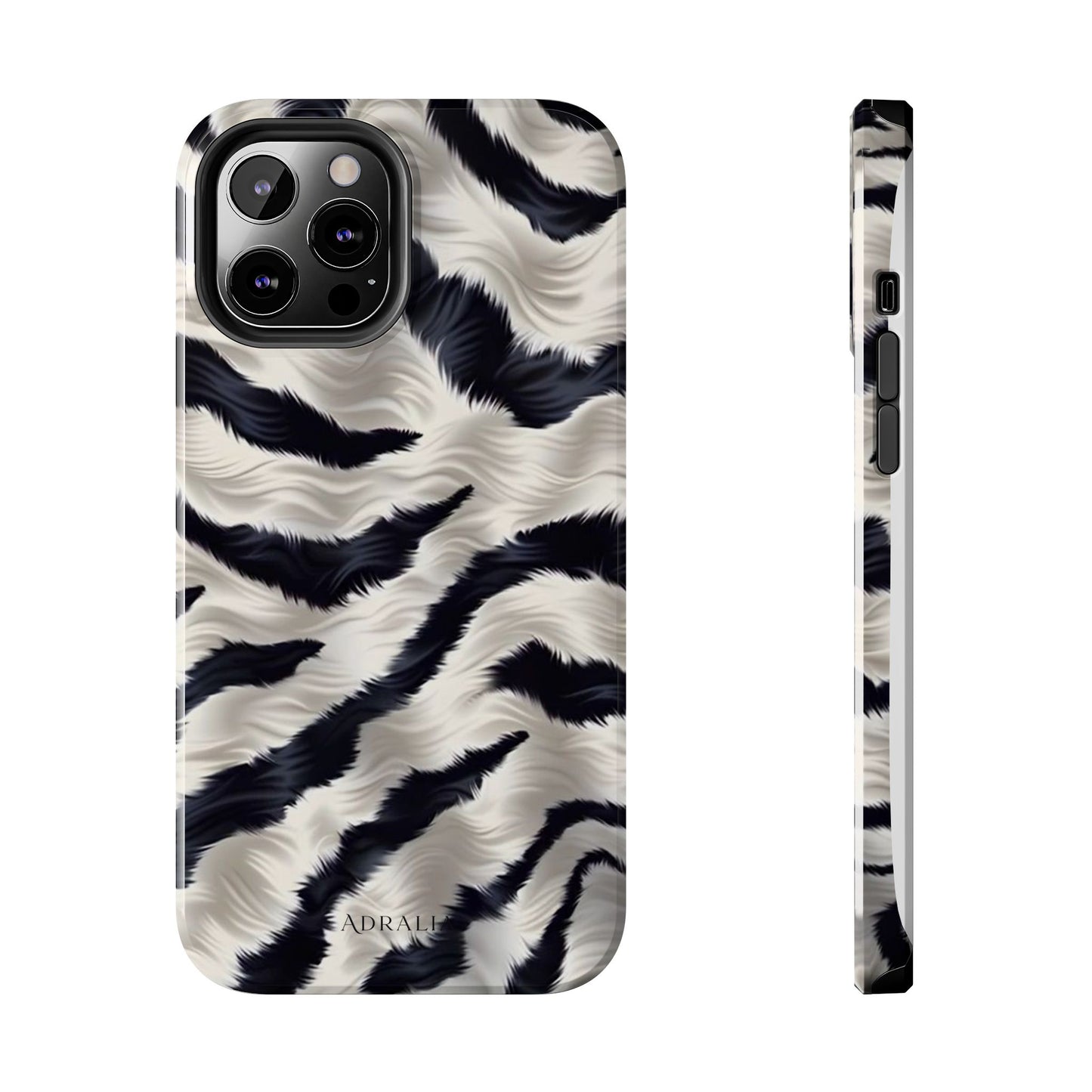 Faux Fur Zebra Tough Phone Case — Black & Ivory Animal Print