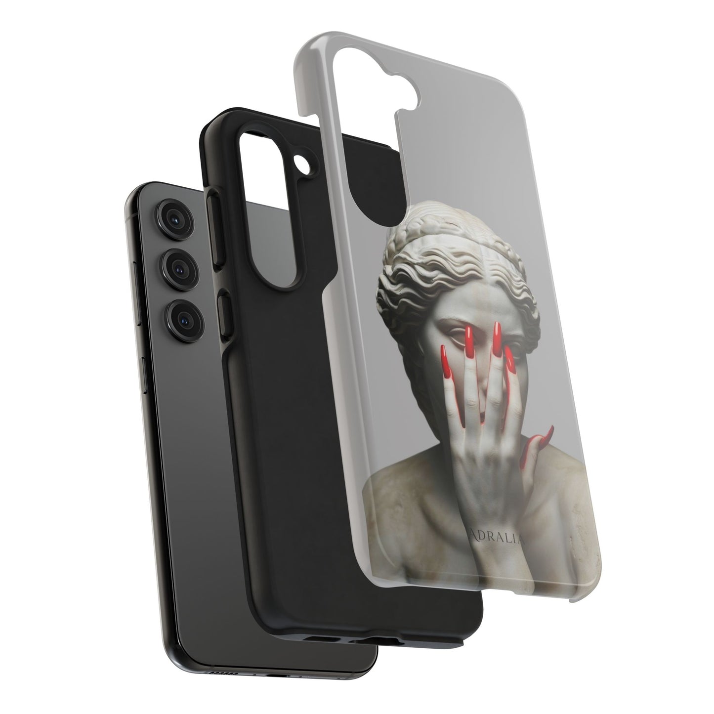 Statue with Red Nails Phone Case — Moody Classical Art Protective Case