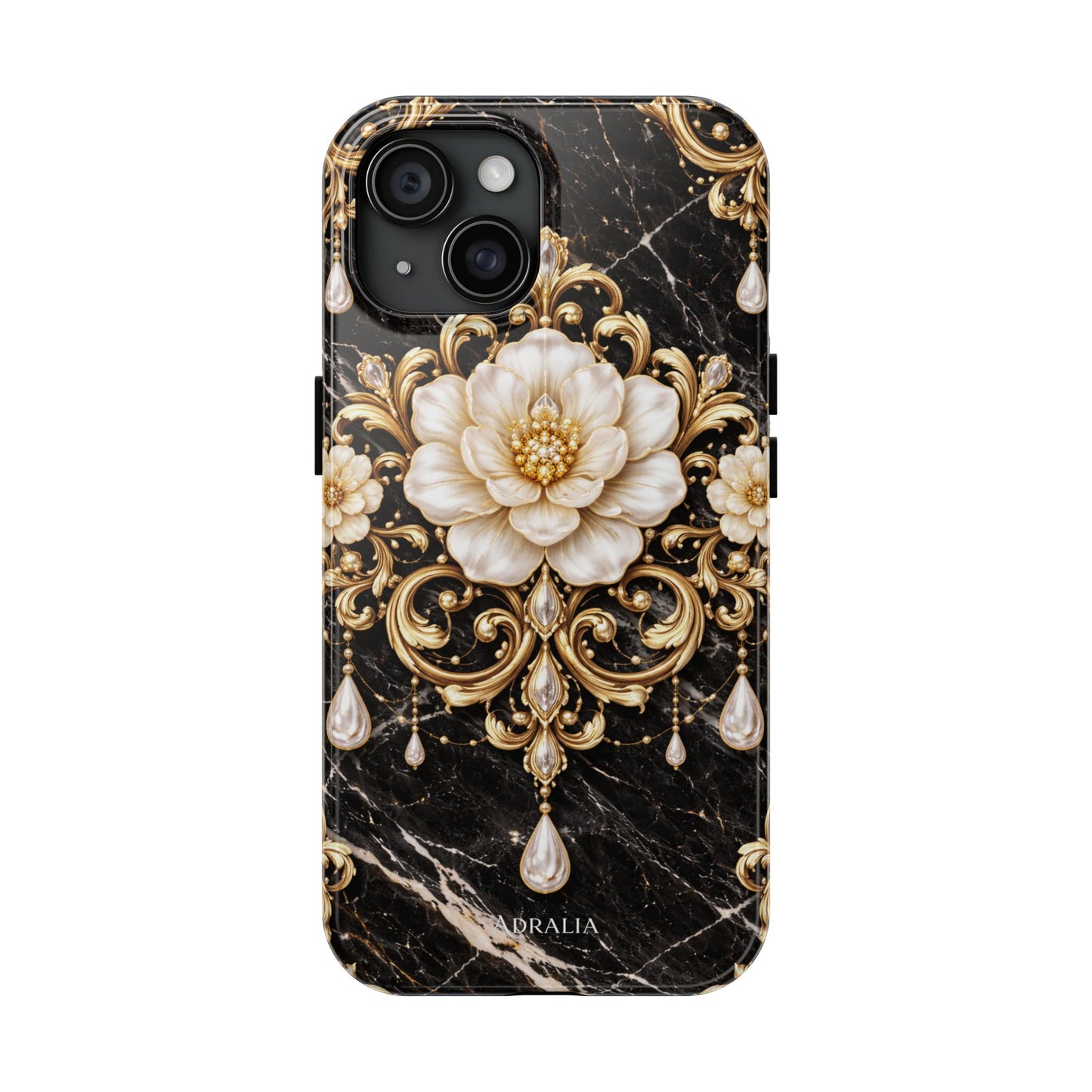 Phone Case — Black Marble Floral Baroque Tough Protective Cover