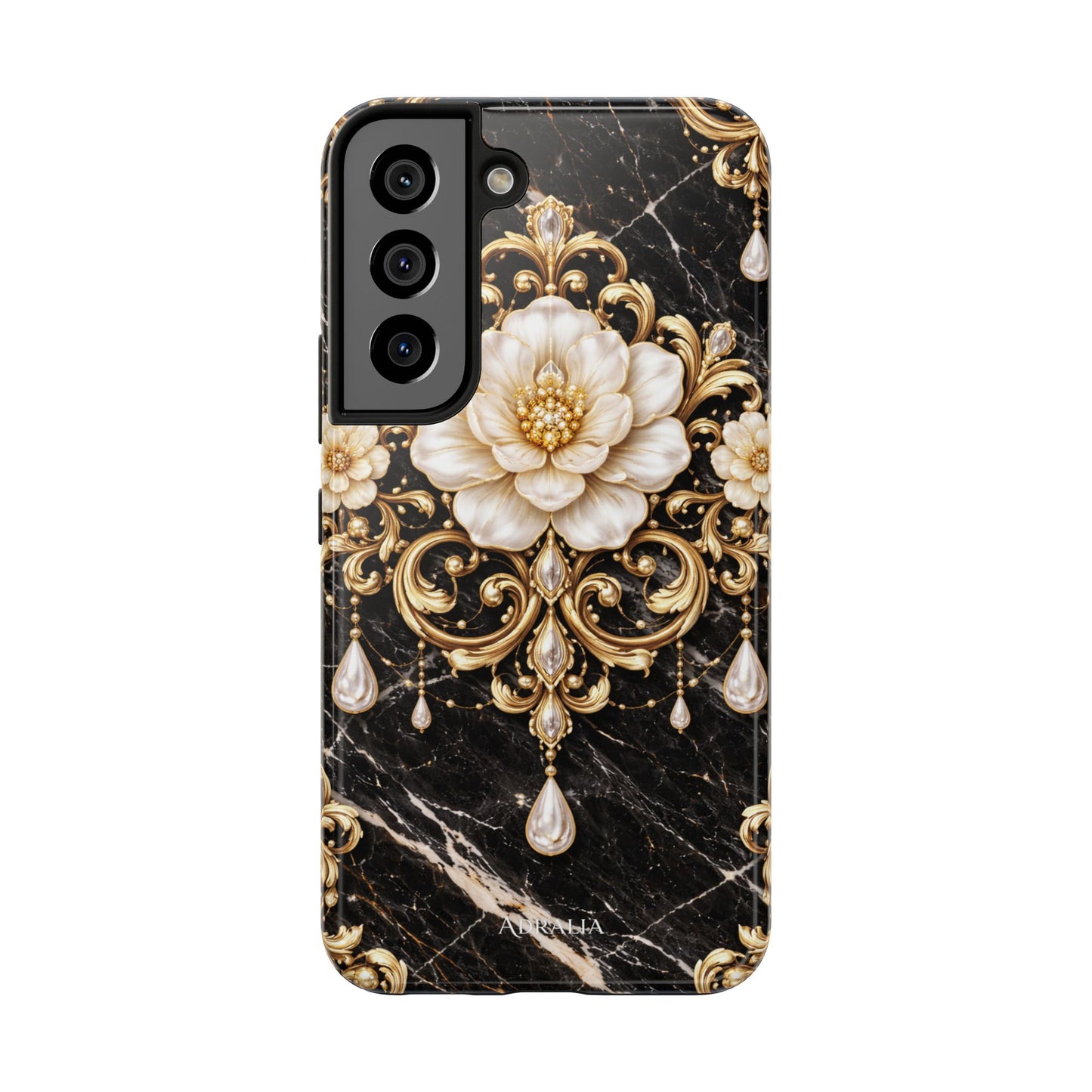 Phone Case — Black Marble Floral Baroque Tough Protective Cover