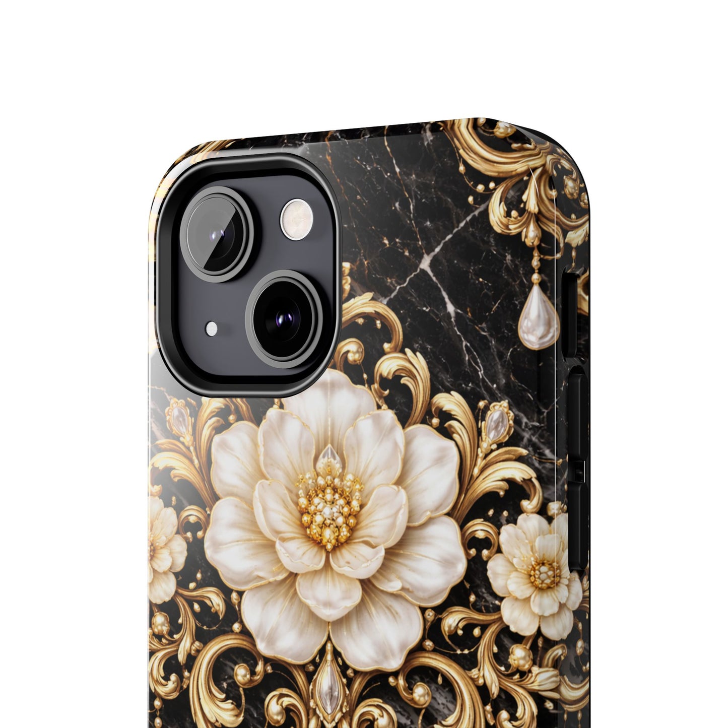 Phone Case — Black Marble Floral Baroque Tough Protective Cover
