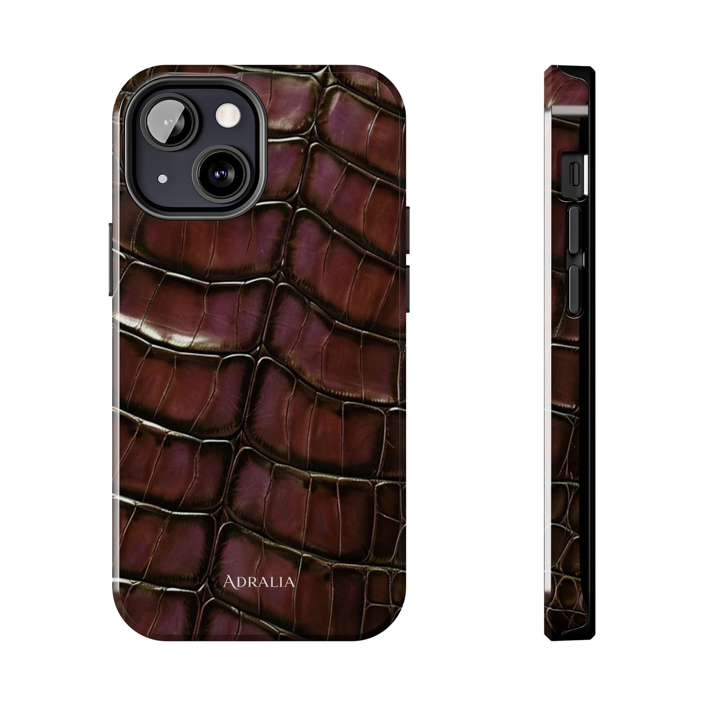 Croc-Embossed Tough Phone Case — Burgundy Faux Alligator with ADRALIA Accent