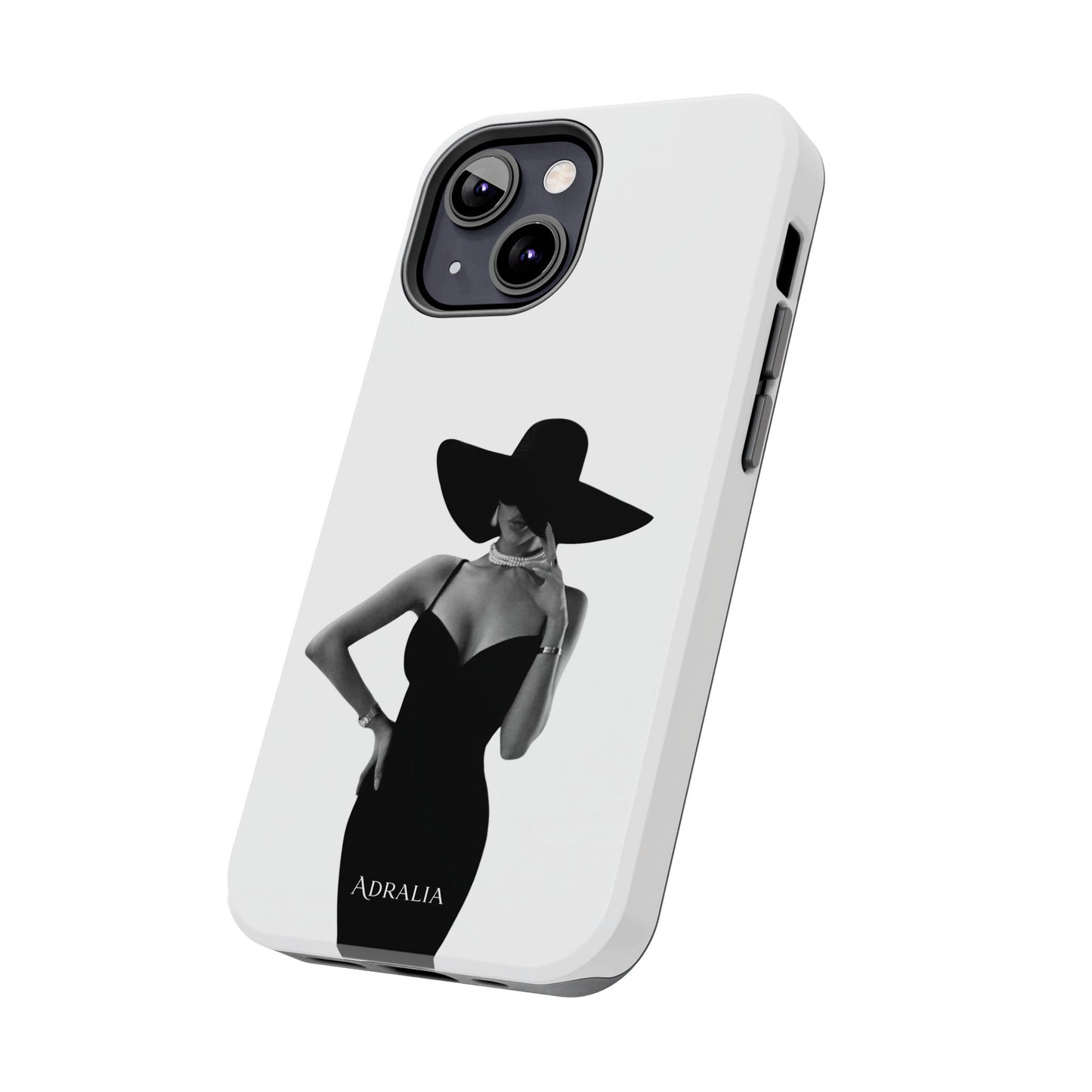 Tough Phone Case — Elegant Woman in Wide-Brim Hat Black & White Design