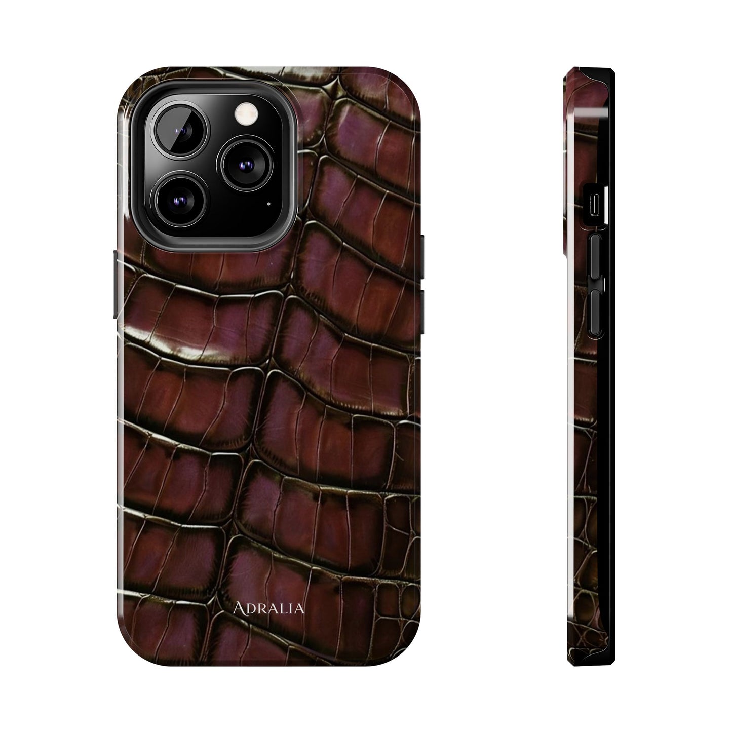 Croc-Embossed Tough Phone Case — Burgundy Faux Alligator with ADRALIA Accent