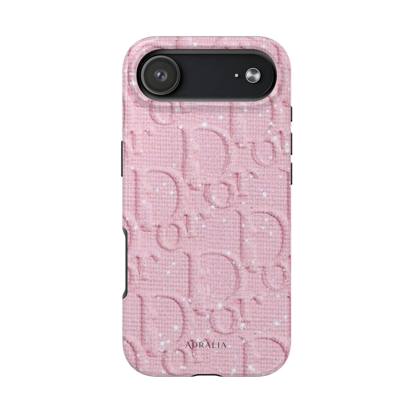 Pink Embossed Tough Phone Case – 'Adralia' Glitter Monogram Protective Cover