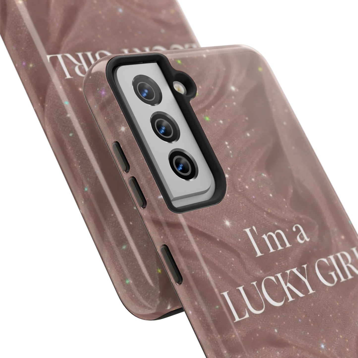 I'm a Lucky Girl Tough Phone Case – Sparkling Rose Marble Protective Cover