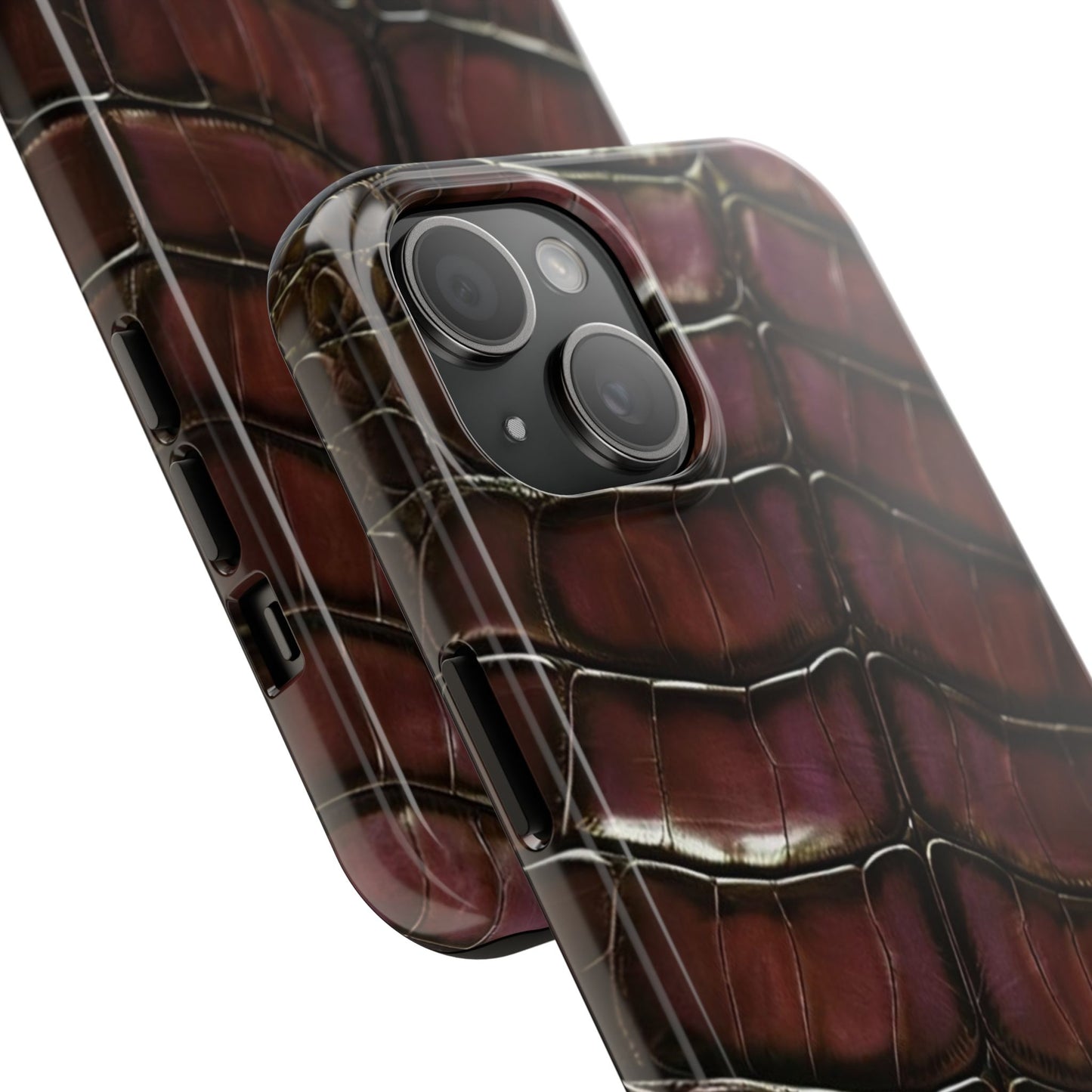 Croc-Embossed Tough Phone Case — Burgundy Faux Alligator with ADRALIA Accent