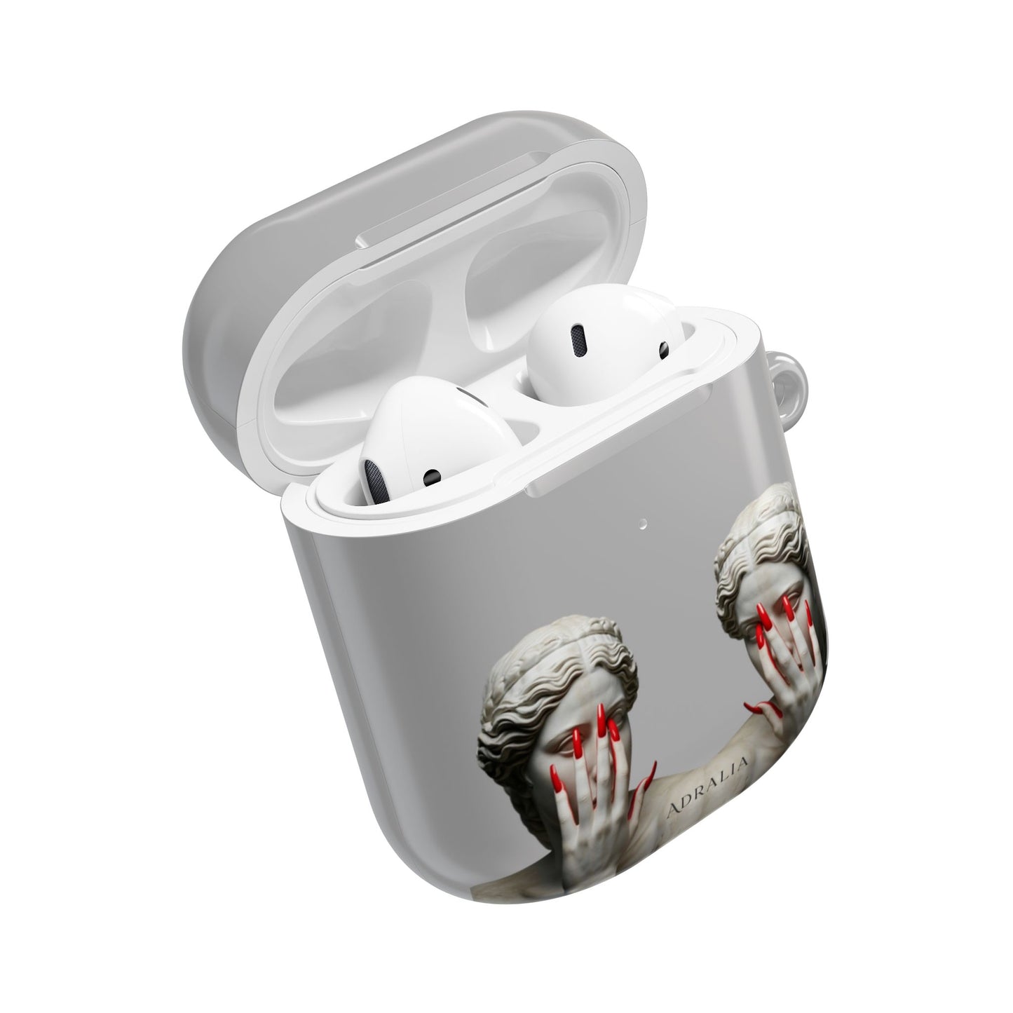 Statue Hands AirPod Case — Moody Grey Sculpture Design with Red Nails