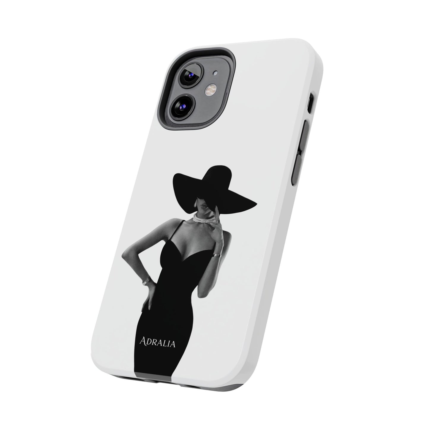 Tough Phone Case — Elegant Woman in Wide-Brim Hat Black & White Design
