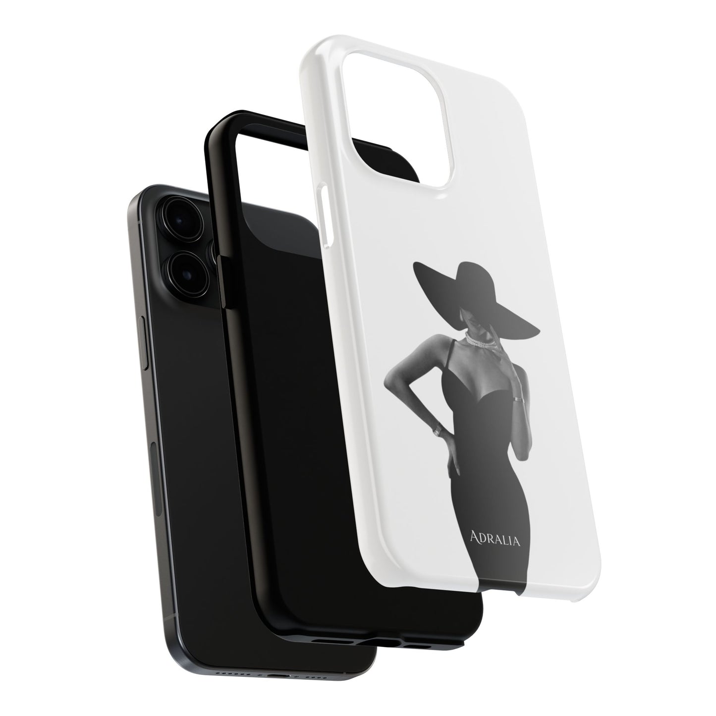 Tough Phone Case — Elegant Woman in Wide-Brim Hat Black & White Design