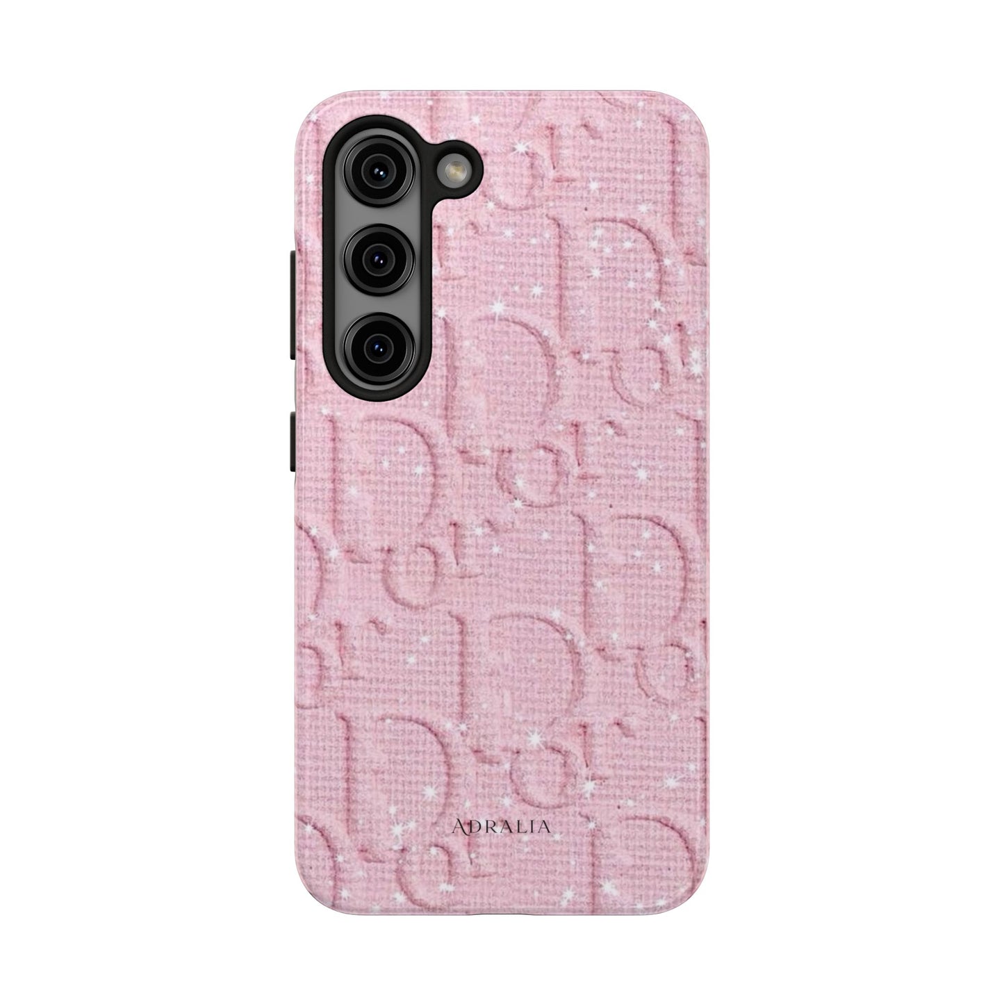 Pink Embossed Tough Phone Case – 'Adralia' Glitter Monogram Protective Cover