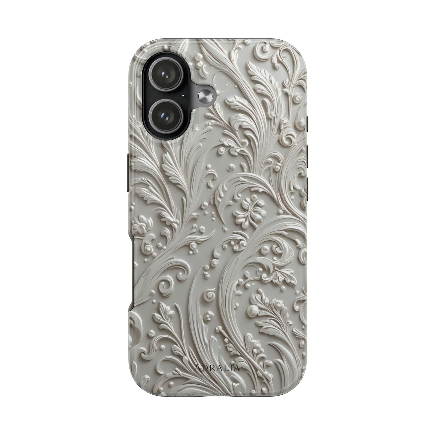 Ornate Baroque Relief Tough Phone Case — Gray Floral Scroll Protective Cover