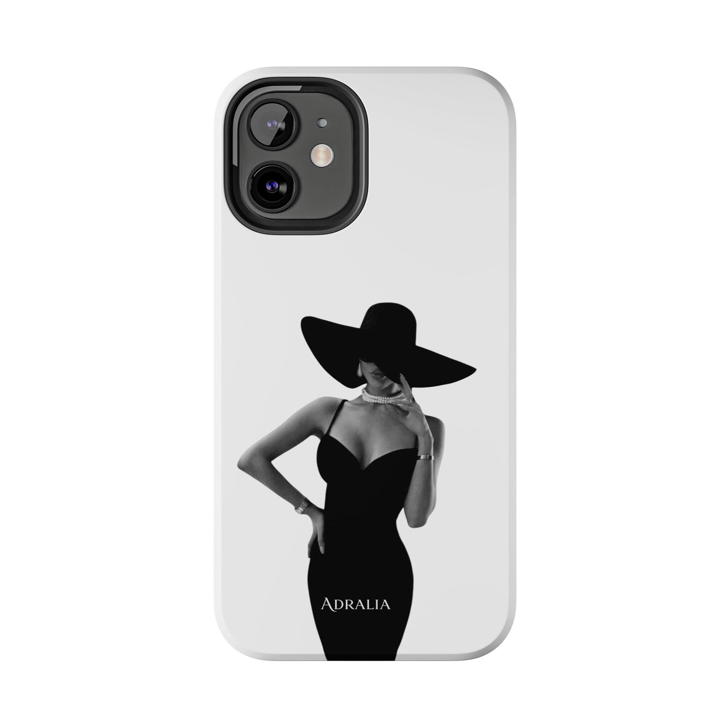 Tough Phone Case — Elegant Woman in Wide-Brim Hat Black & White Design