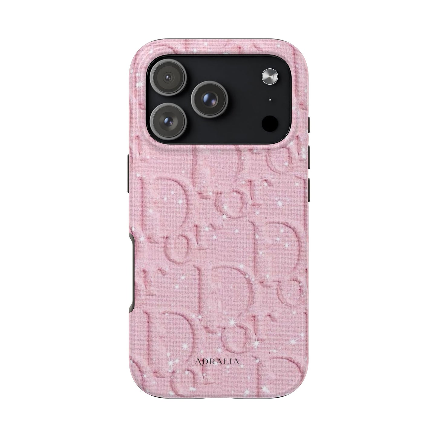 Pink Embossed Tough Phone Case – 'Adralia' Glitter Monogram Protective Cover