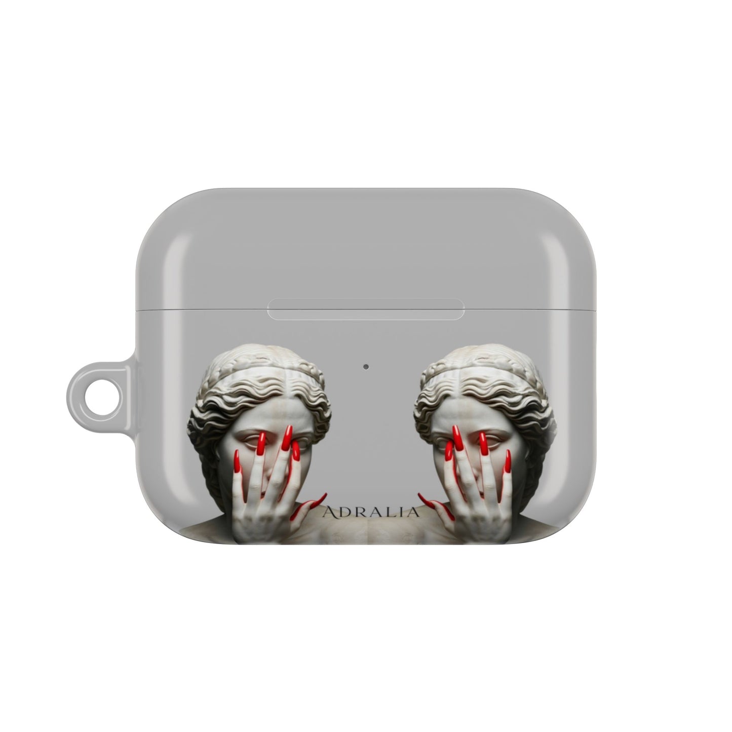 Statue Hands AirPod Case — Moody Grey Sculpture Design with Red Nails