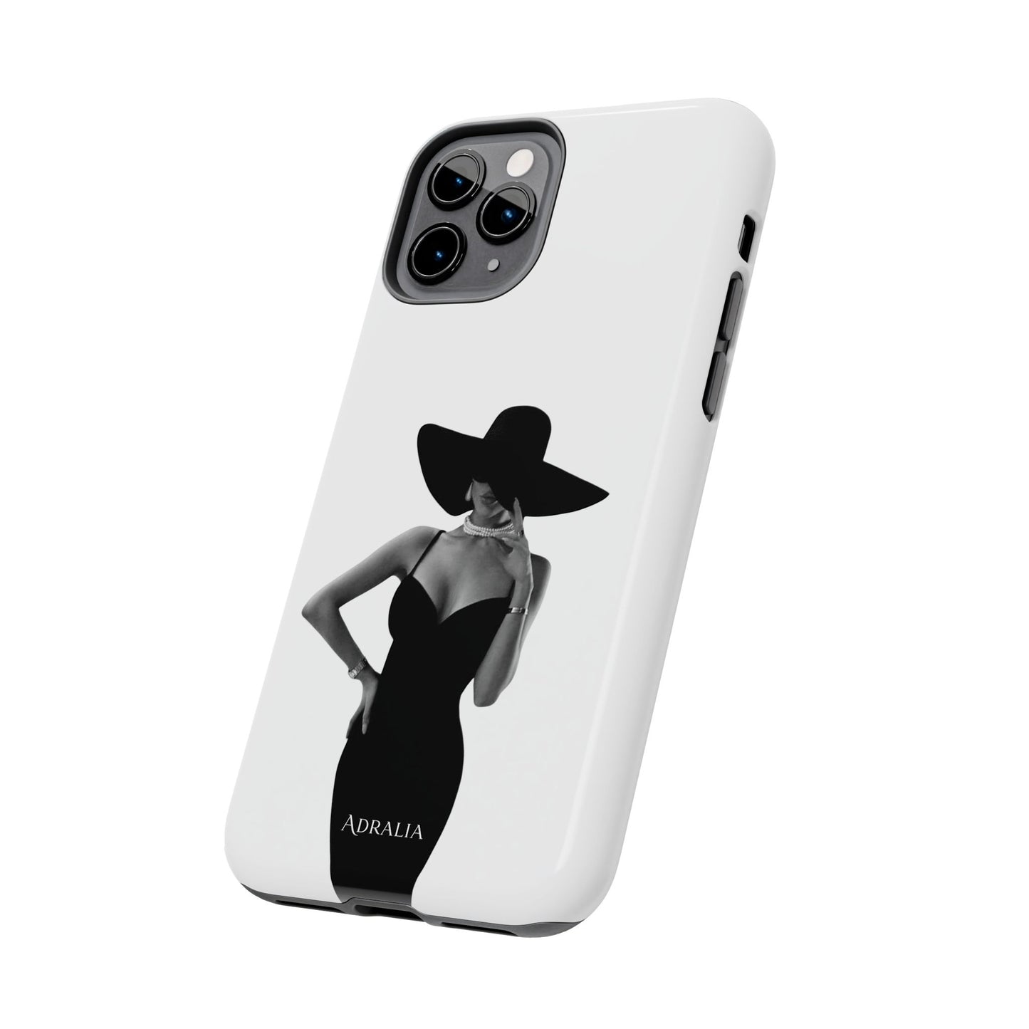 Tough Phone Case — Elegant Woman in Wide-Brim Hat Black & White Design