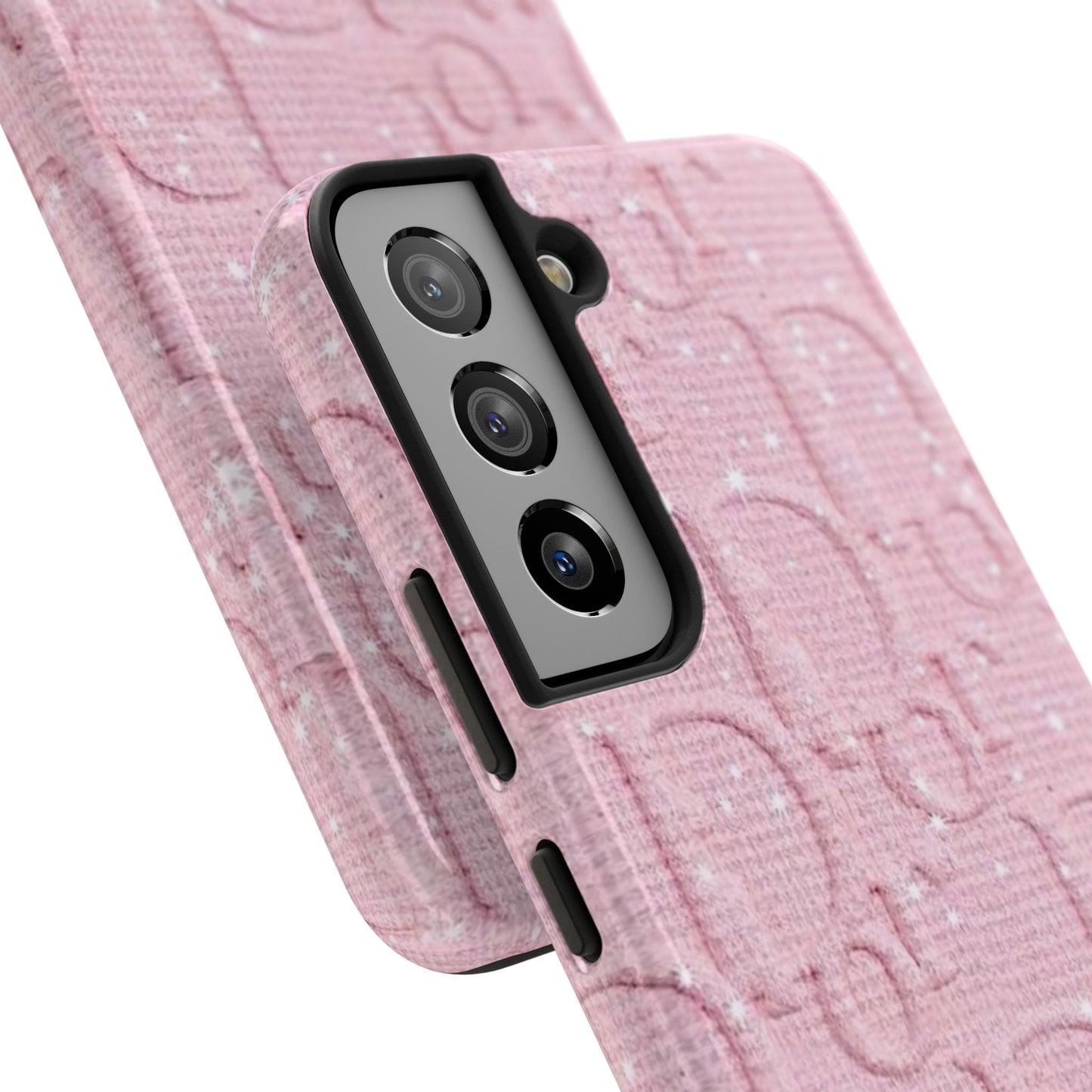 Pink Embossed Tough Phone Case – 'Adralia' Glitter Monogram Protective Cover