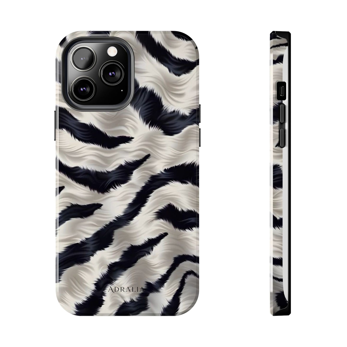 Faux Fur Zebra Tough Phone Case — Black & Ivory Animal Print
