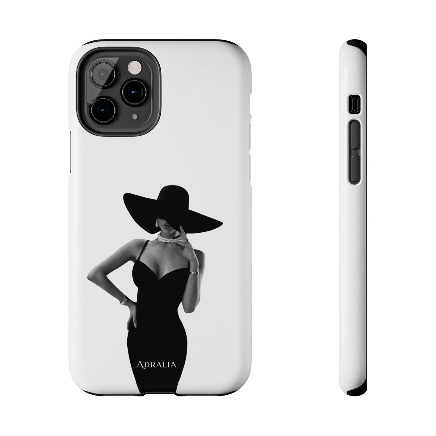 Tough Phone Case — Elegant Woman in Wide-Brim Hat Black & White Design