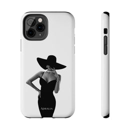 Tough Phone Case — Elegant Woman in Wide-Brim Hat Black & White Design