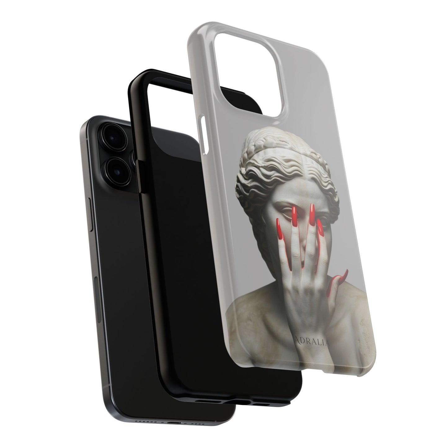 Statue with Red Nails Phone Case — Moody Classical Art Protective Case