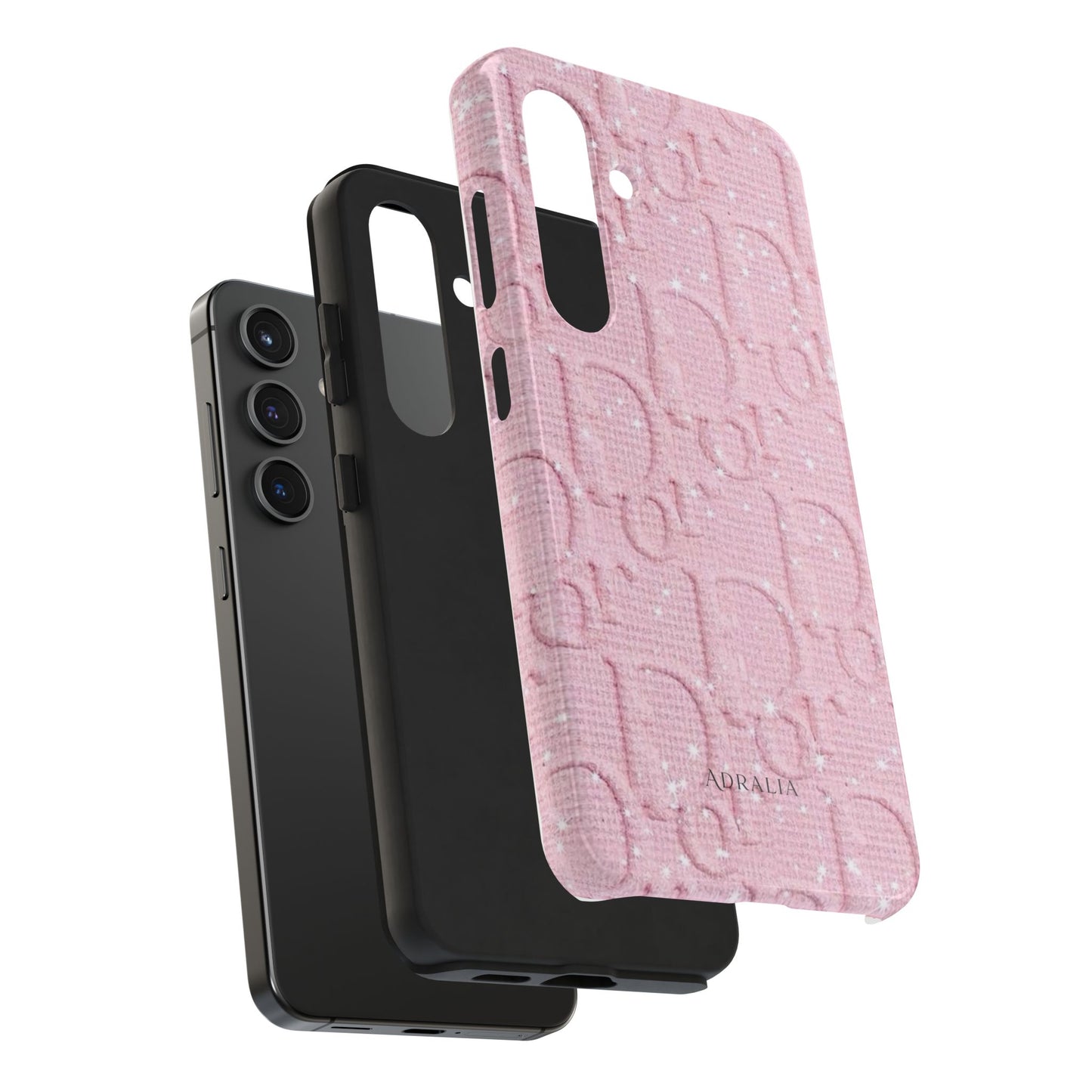 Pink Embossed Tough Phone Case – 'Adralia' Glitter Monogram Protective Cover