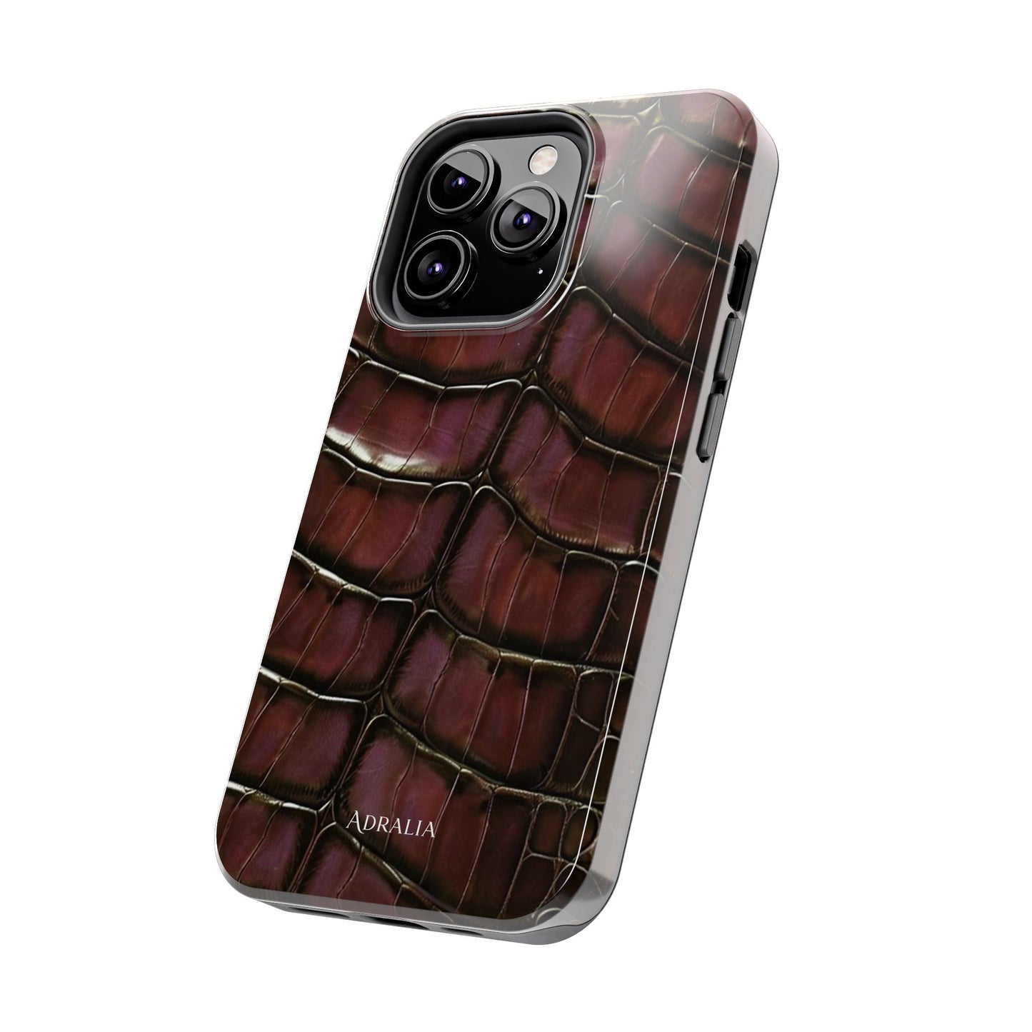 Croc-Embossed Tough Phone Case — Burgundy Faux Alligator with ADRALIA Accent