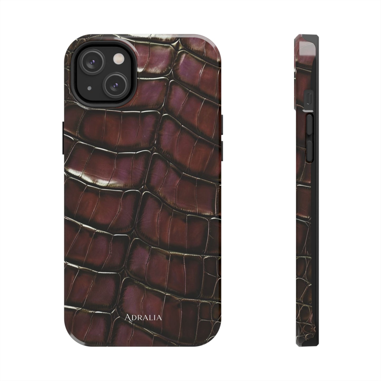 Croc-Embossed Tough Phone Case — Burgundy Faux Alligator with ADRALIA Accent