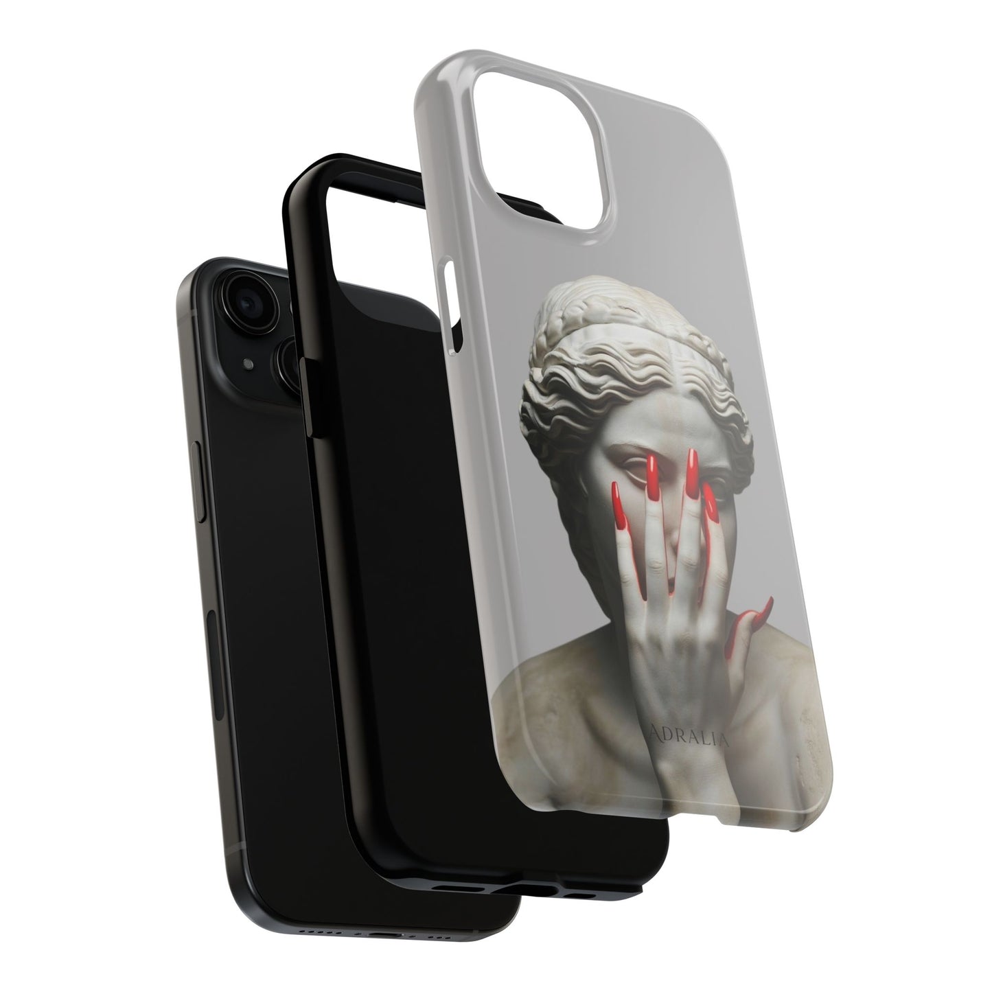 Statue with Red Nails Phone Case — Moody Classical Art Protective Case