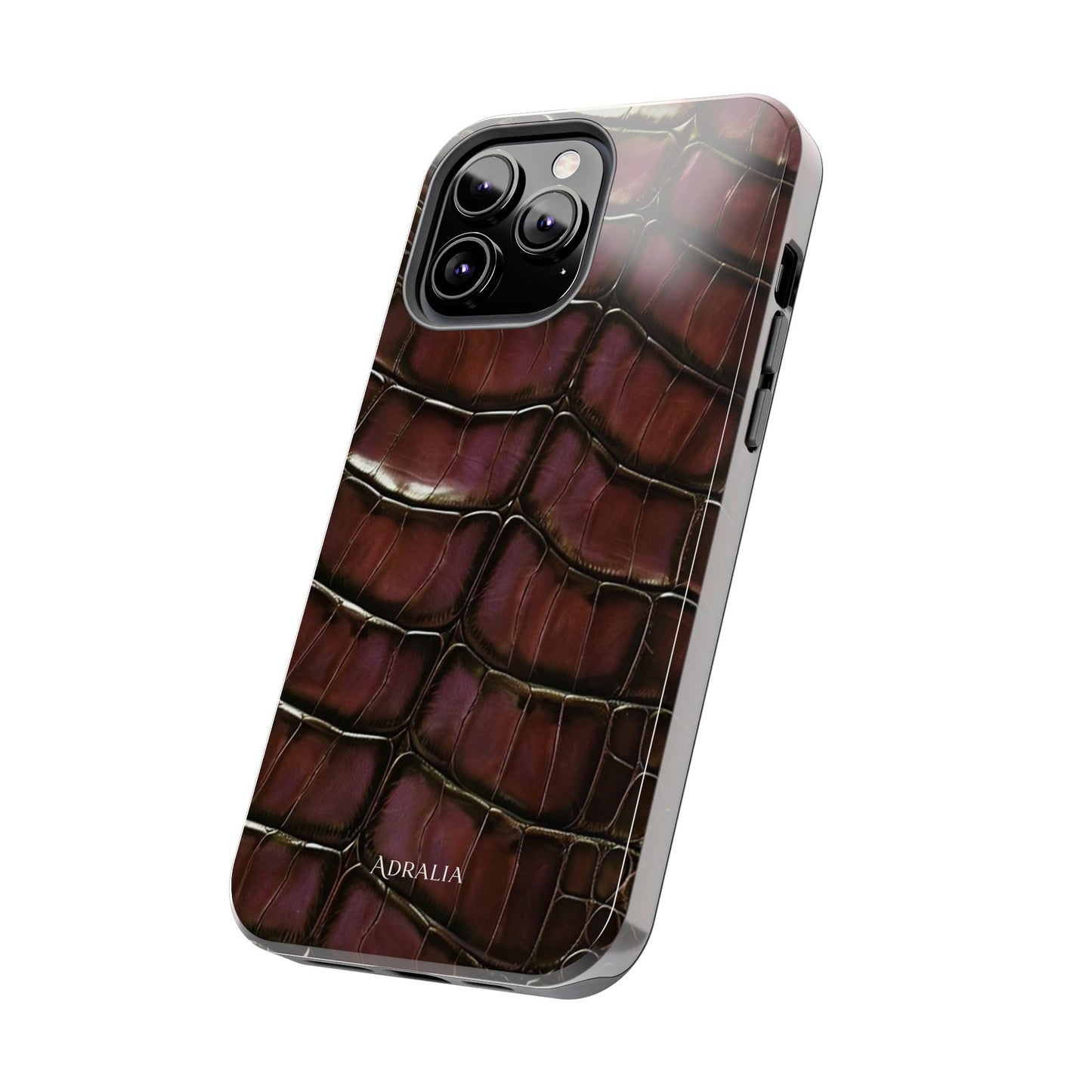 Croc-Embossed Tough Phone Case — Burgundy Faux Alligator with ADRALIA Accent