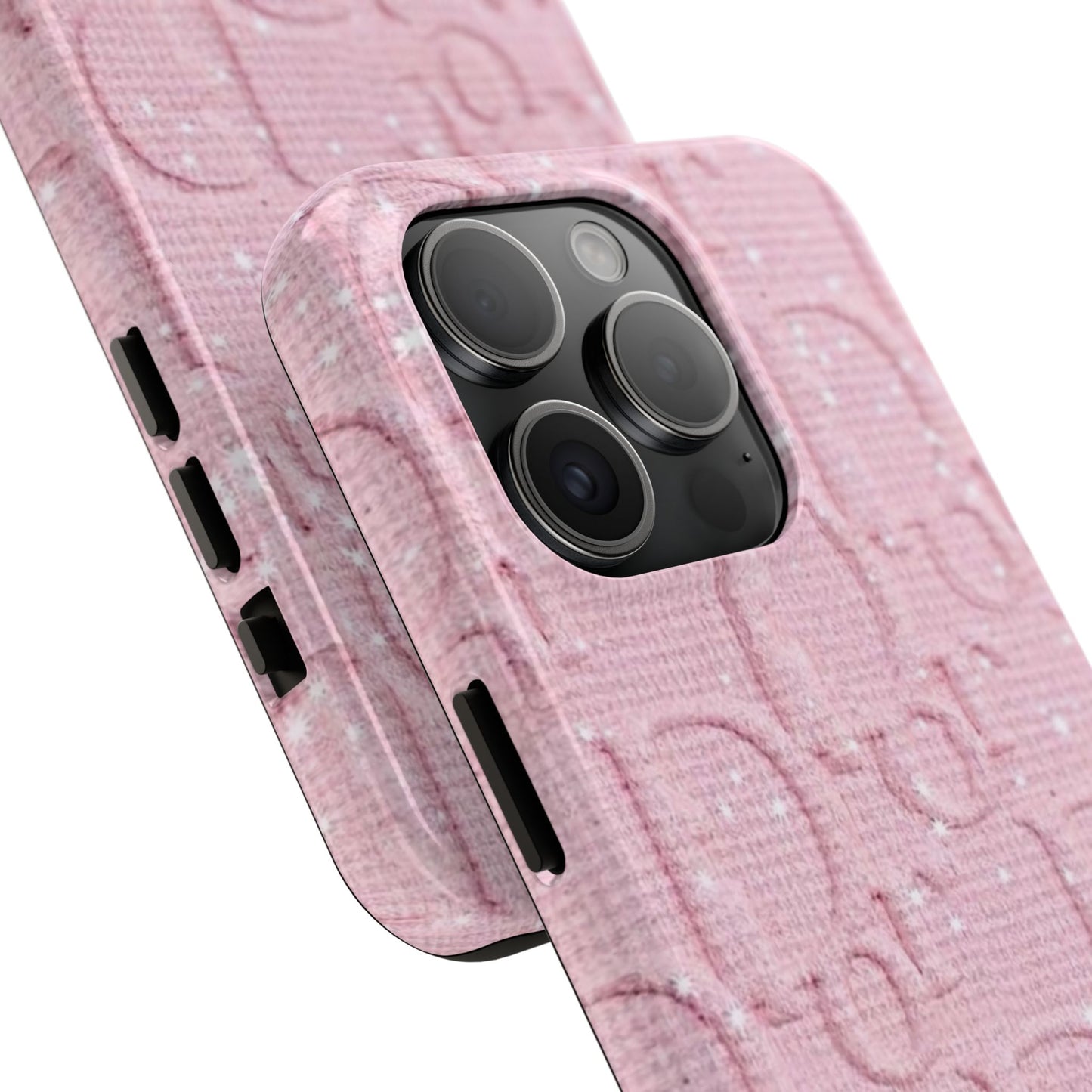 Pink Embossed Tough Phone Case – 'Adralia' Glitter Monogram Protective Cover