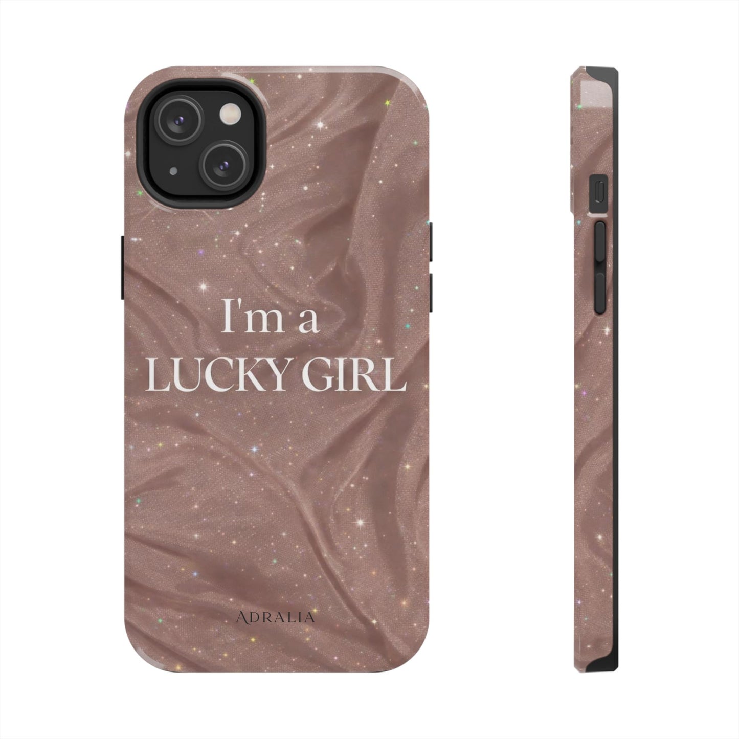 I'm a Lucky Girl Tough Phone Case – Sparkling Rose Marble Protective Cover