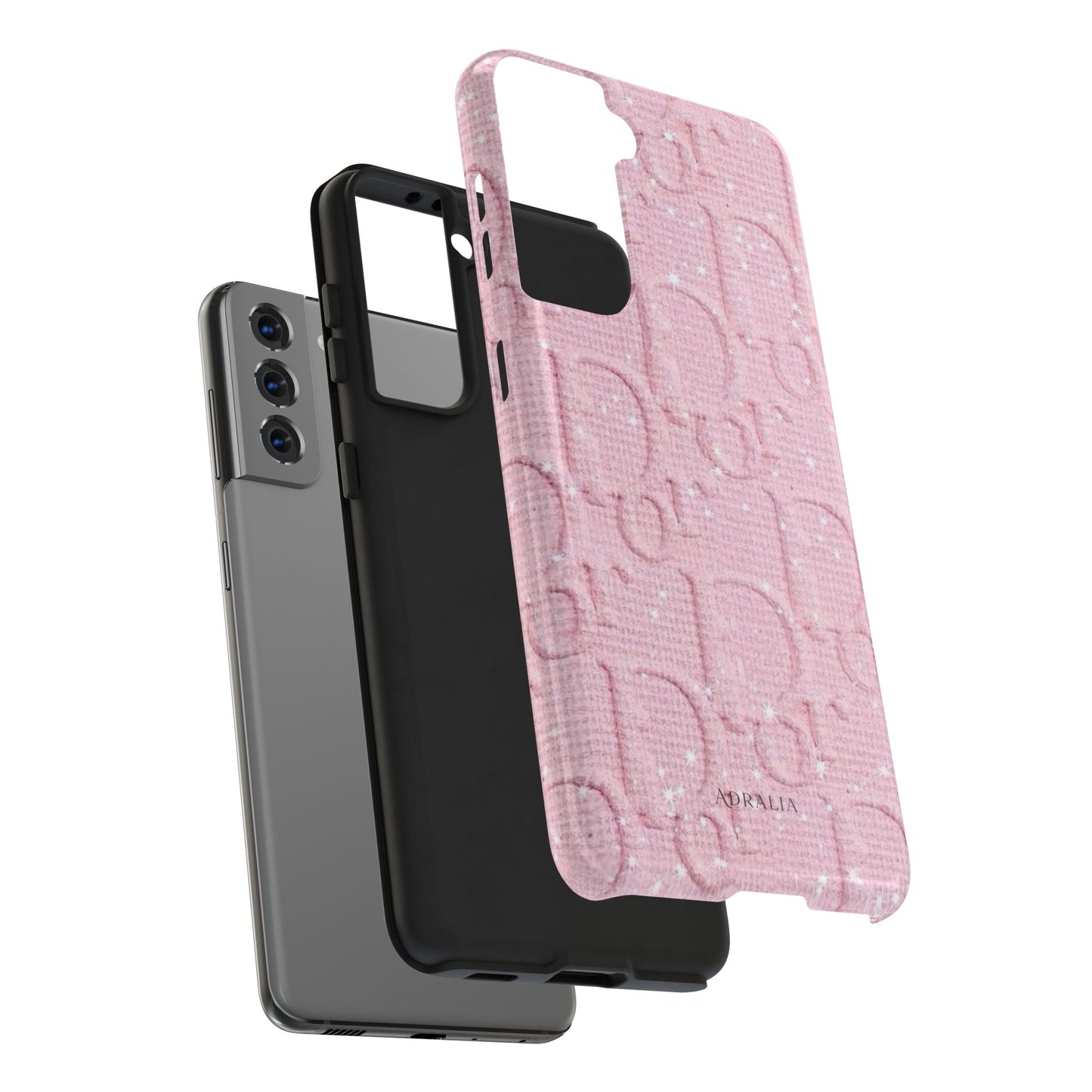 Pink Embossed Tough Phone Case – 'Adralia' Glitter Monogram Protective Cover