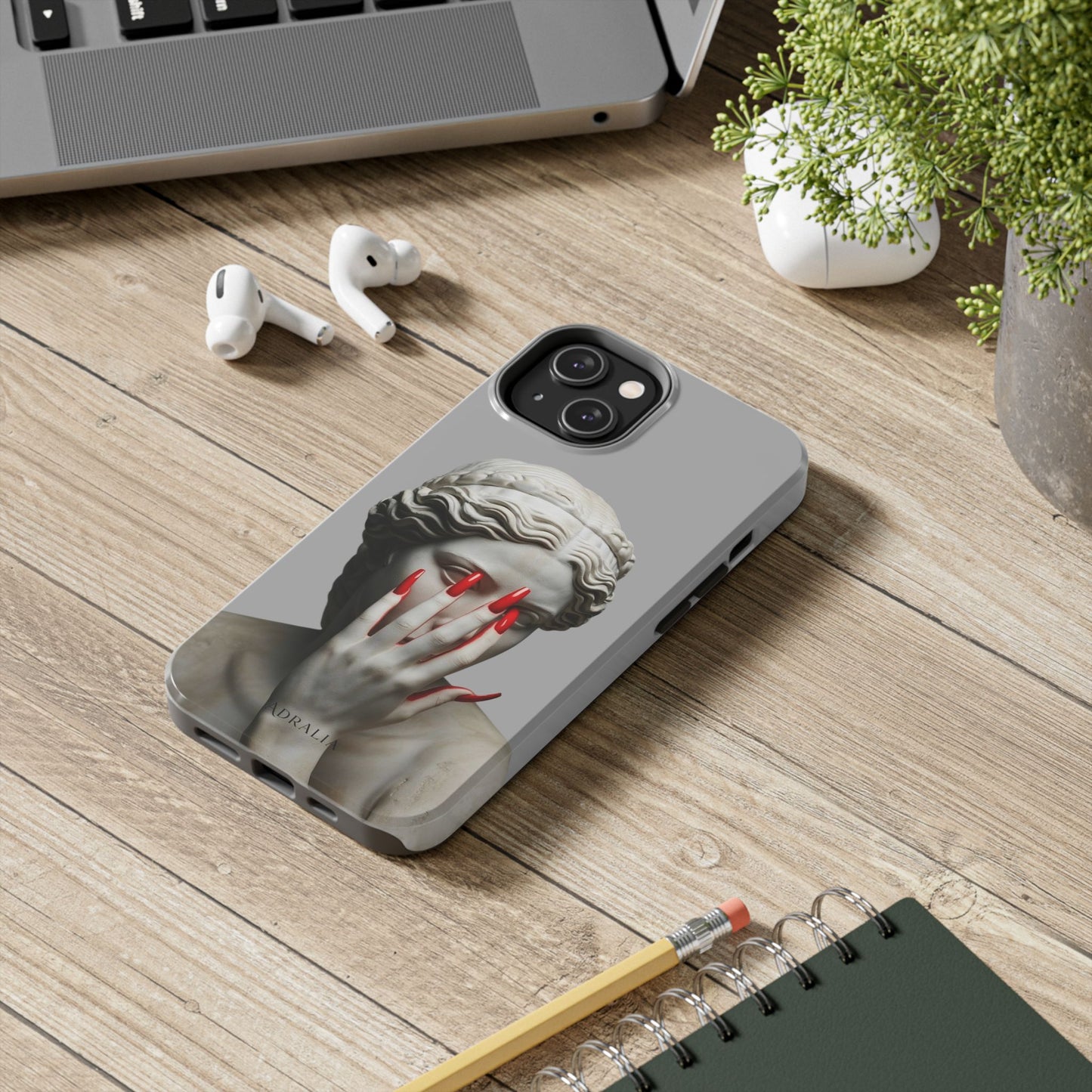 Statue with Red Nails Phone Case — Moody Classical Art Protective Case