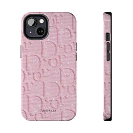 Pink Embossed Tough Phone Case – 'Adralia' Glitter Monogram Protective Cover
